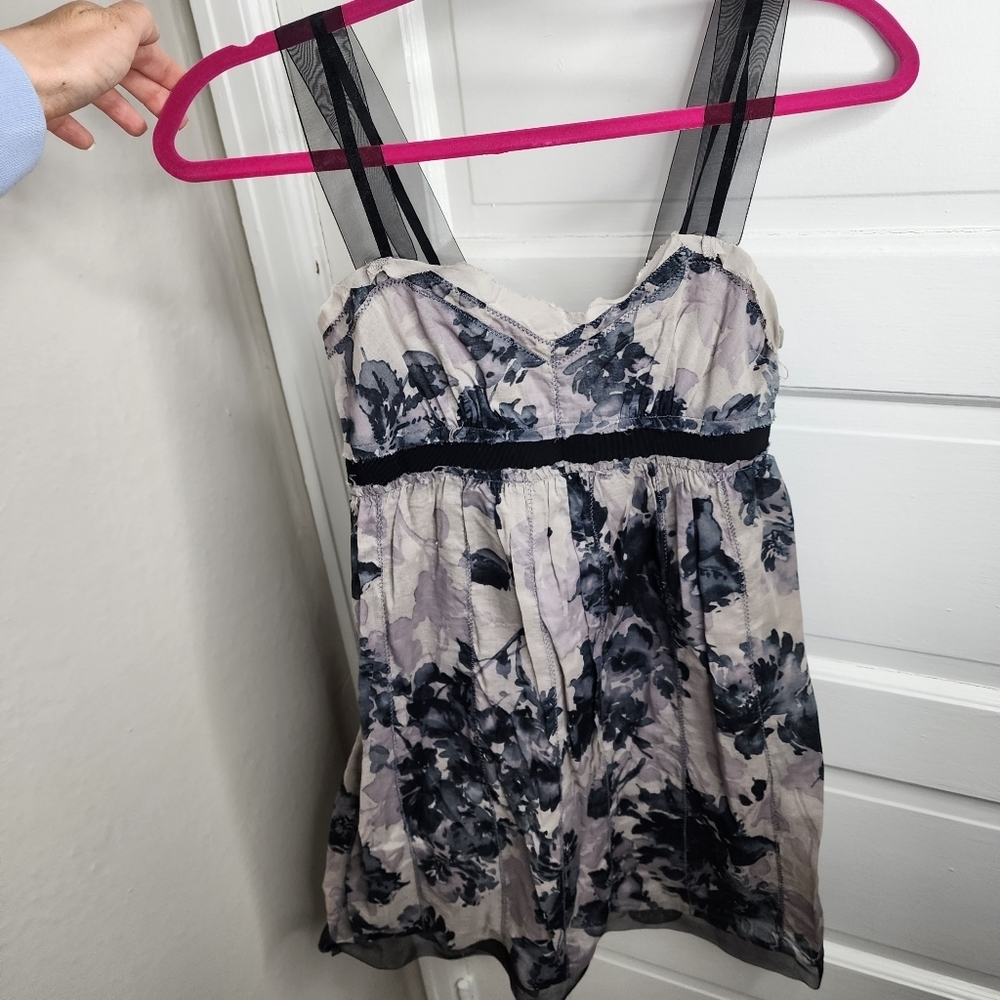 Loft black and gray graphic floral midi dress 0P